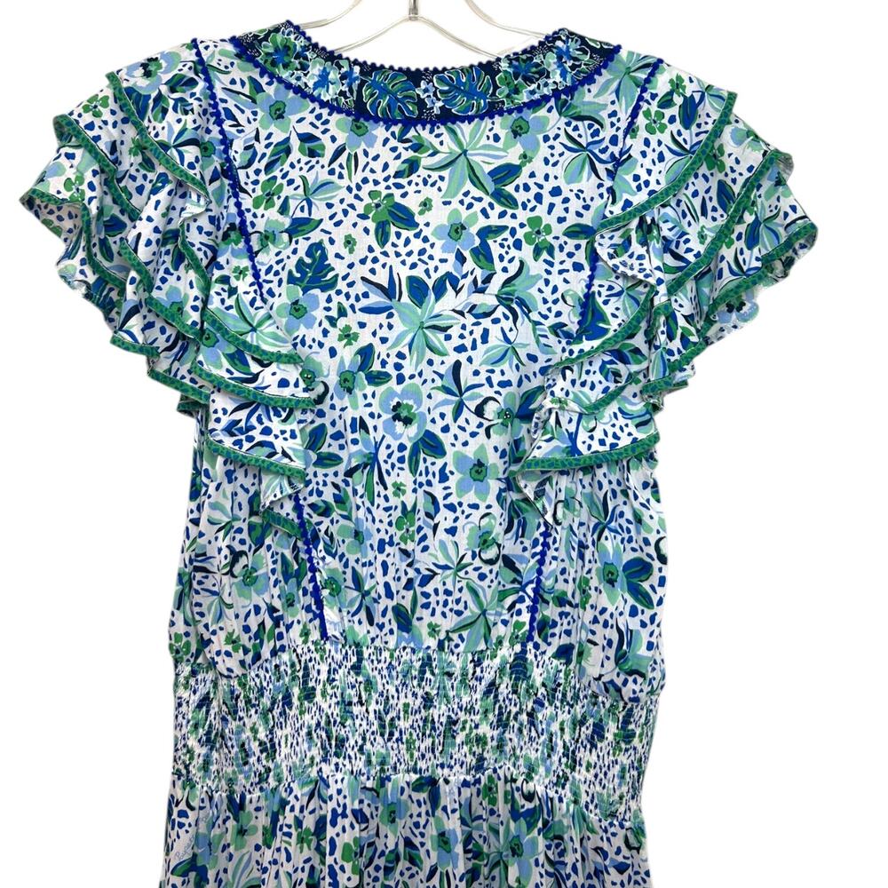 Poupette St Barth, NWT 'Camila' Mini Dress, Floral Ruffle, Blue Monaco, Medium - Picture 8 of 15